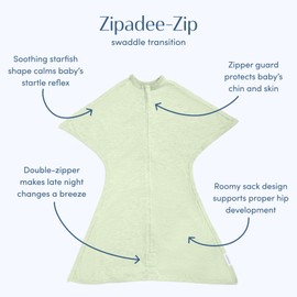 SleepingBaby Zipadee-Zip Transition Swaddle - Cozy Baby Swaddling Blanket with Zipper Convenience - Roomy Wearable Blanket for Easy Diaper Changes - 3-6 Month - Zen Garden Green Heather