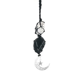 Crystals Obsidian Crystal Stone Cute Boho Car Mirror Hanging Accessories for Women and Men,Car Charm for Rear View Mirror Ornaments Decor with Moon and Star