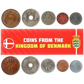 Denmark 5 Mixed Coins | 1 Ore to 25 Ores | Danish Currency Since 1947