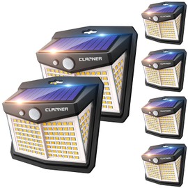 CLAONER Solar Lights Outdoor, [128 LED/6 Packs] Solar Motion Sensor Lights 3 Working Modes Outdoor Lights with 270° Wide Angle Wireless IP65 Waterproof Security Light for Fence Patio, Warm White