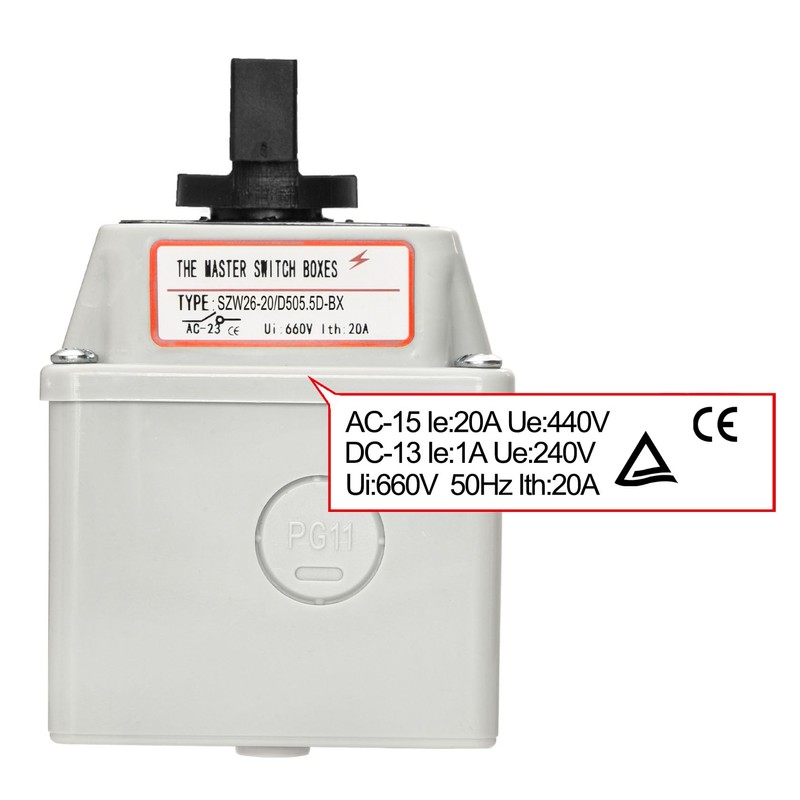 Heschen Universal Locking Cam Selector Switch, SZW26-20/D505.5D-BX, 660V 20A, ON-OFF-ON