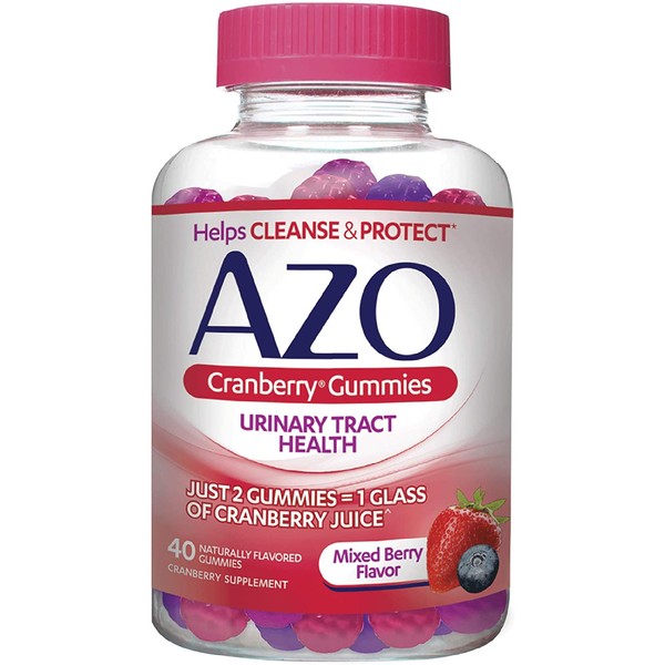 AZO Cranberry Urinary Tract Health Gummies Dietary Supplement 2 Gummies = Glass Cranberry Juice Helps Cleanse Protect Natural Mixed Berry Flavor Gummies, 40 Count