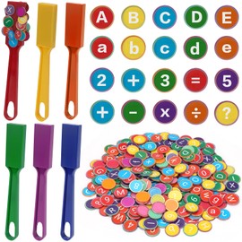 Coopay 312 Pcs Alphabets Numbers Chips and 6 Pcs Magnetic Wands - Toddler Learning Letters for Spelling, Reading Tools for Kids Science of Reading Manipulatives, Teaching Supplies Kindergarten