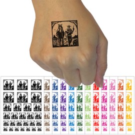 Cowboy with Guns and Horse Temporary Tattoo Water Resistant Fake Body Art Set Collection - Purple (One Sheet)