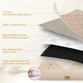 Cama ortopédica de felpa para perros medianos y grandes, sofá cama con cojín de espuma viscoelástica, funda extraíble y lavable, forro impermeable y base antideslizante (marrón claro-median