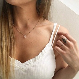 Yienate Fashion Crystal Pendant Necklace Dainty Gemstone Pendant Necklace for Women and Girls, Metal