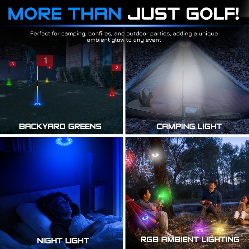 KINGTOP LED Golf Hole Lights (4-Pack) - Battery Operated, Anti-Glare