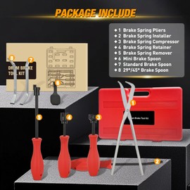 GOOACC 8PCS Drum Brake Tool Kit, Brake Tool Set with Drum Brake Spring Tool Installer, Remover, Compressor, Retainer, Pliers and Adjustment Spoons Set Brake Tools for Automotive Installer Remover Red