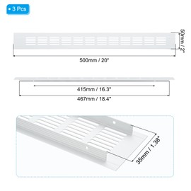 PATIKIL 20 x 2 Inch Door Air Vent Cover, 3 Pcs Heavy Duty Aluminum Grille Ventilation Cover Louvered with Mounting Screws for Cabinet Wardrobe, Silver