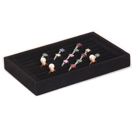 Velvet 7 Slots Ring Tray, Walfront Portable Earrings with Ring for Shop Window Display Organiser in Black