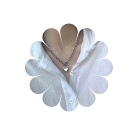 Allereya Vintage Love Heart Choker Necklace Silver Paper Clip Necklace Puffy Heart Toggle Necklace Open Circle T Bar Necklace Jewellery for Women and Girls