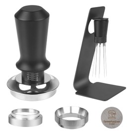 Juego de manipulación espresso de 51 mm – Tamper de café calibrado de doble presión, herramienta WDT con 8 agujas y soporte de hierro, embudo de dosificación magnético de aluminio, visualización de