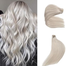 Extensiones De Cabello Liso Con Clip, Cabello Humano Real 100% Virgen Brasileño Sin Procesar, 70 G, Color Blanco Hielo, Extensiones Con Clip Para Muje