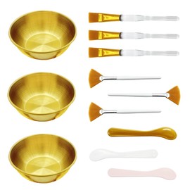 12Pcs Esthetician Facial Supplies 3 Gold Facial Bowls 3 Mud Mask Applicators 3 Fan-Shaped Brushes 3 Flat Brushes - Facial Bowl and Brush Set & DIY Face Mask Mixing Tool Kit (large)