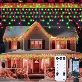 Brightown Icicle Lights Outdoor, 40 FT 432 LED Icicle Christmas Lights with 81 Drops,8 Modes, Icicle String Lights with Remote Timer, Waterproof Christmas Lights for Outdoor Tree Decor, Red and Green