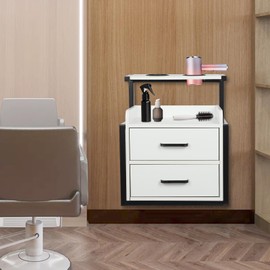 LyeXD Suspended Salon Station for Hair Stylist, Wall Mounted Styling Salon Station Storage Cabinet w/2*Drawers &Hair Dryer Stand,Floating Nightstand Stylist Storage Cabinet for Home (Black+White)