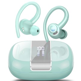 VKROBAG Wireless Earbuds Sport, Bluetooth 5.3 Headphones with ENC Noise Canceling Mic, 48H Ear Buds with Earhooks, 3D Stereo, IPX7 Waterproof Wireless Earphones for Running, Gym, Workout, Light Blue