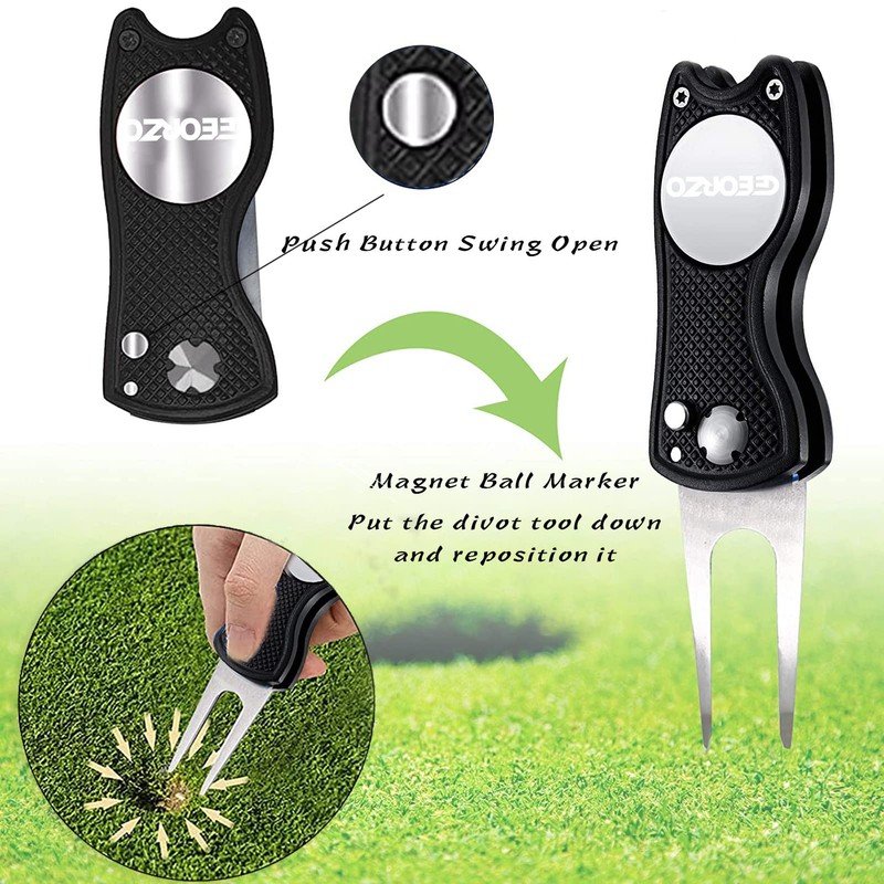 Geeorzo Golf Accessories, Retractable Golf Club Brush, Foldable Golf Divot