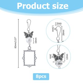 Hobbspring 8Pcs Silver Wedding Bouquet Photo Pendant Rectangle Open Bezel Pendants Photo Frame Brooch Memorial Pendant with Butterfly and Pearl Embellishment for Jewelry Making Wedding Decoration