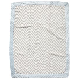 Bacati Ikat Zigzag Chevron with Border Plush Blanket, Grey/Blue, 30" x 40"