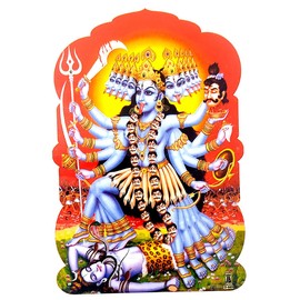 Goddess Kali Standing on Lord Shiva Hindu God Sticker (Size 6" X 5" Inches)