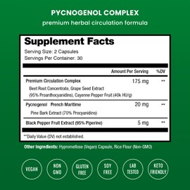 NutraChamps Pycnogenol French Maritime Pine Bark Extract, Premium Circulation Complex, Blood Flow, Nitric Oxide Production, Superior Absorption, Results with Black Pepper Extract, 60 Capsules