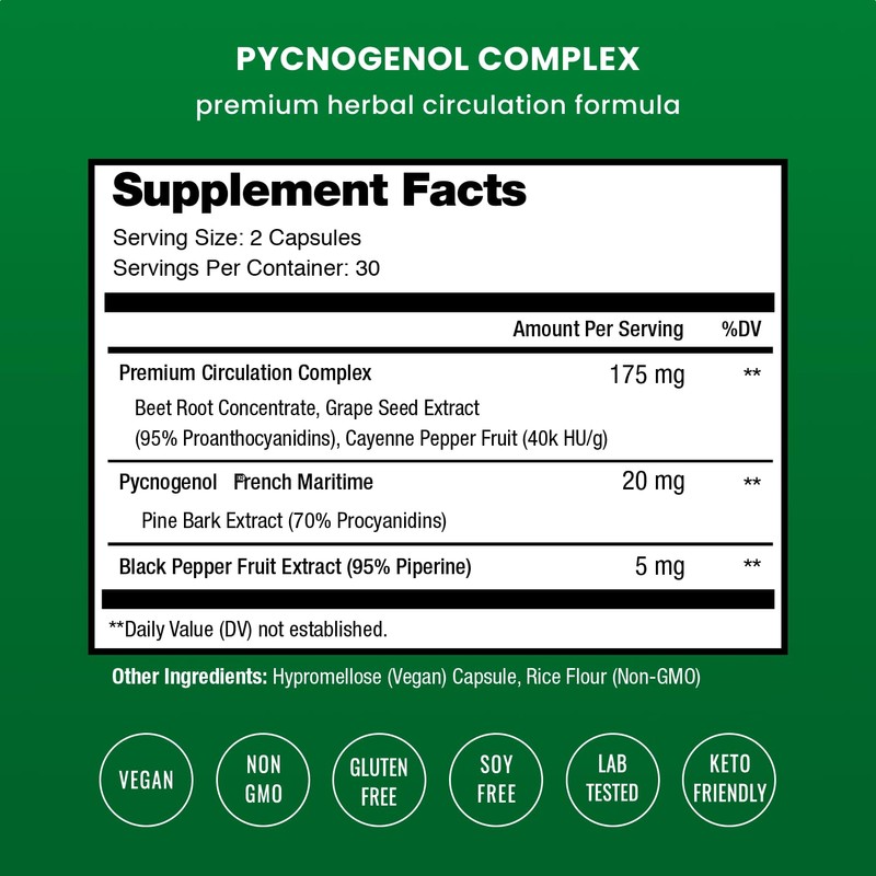 NutraChamps Pycnogenol French Maritime Pine Bark Extract, Premium Circulation Complex,