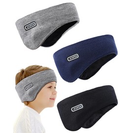 JenPen 3 Pcs Double-layer Ear Warmer for Kids Headband-knit Fuzzy Lined Winter Ear Muffs Cover for Boys Girls Ski Cycling(Dark Color)