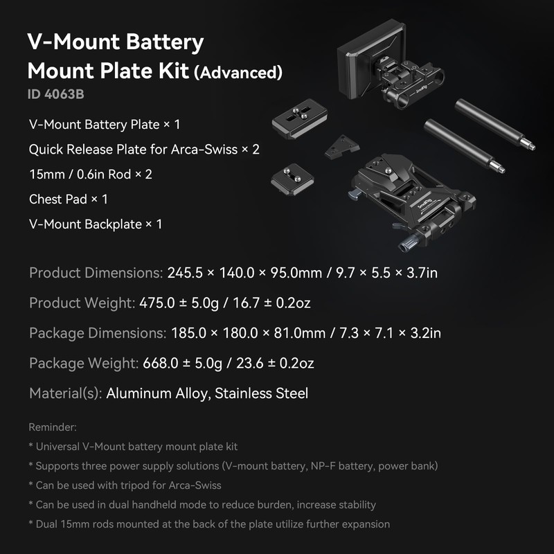 SmallRig V-Mount Battery Plate with Dual Quick Release Plate for