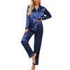 Ekouaer Women's Classic Button Down Long Satin Silk Pajama Set,Large,Navy