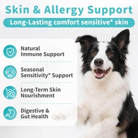 POPPAW Dog Allergy Support Chews, Probiotics for Itchy Skin & Immune Support, Rich in Turmeric, Vitamins, Colostrum and Omega-3 for Dogs Sensitive Skin, Gut, Daily Care - Chicken Flavor - 90 Count