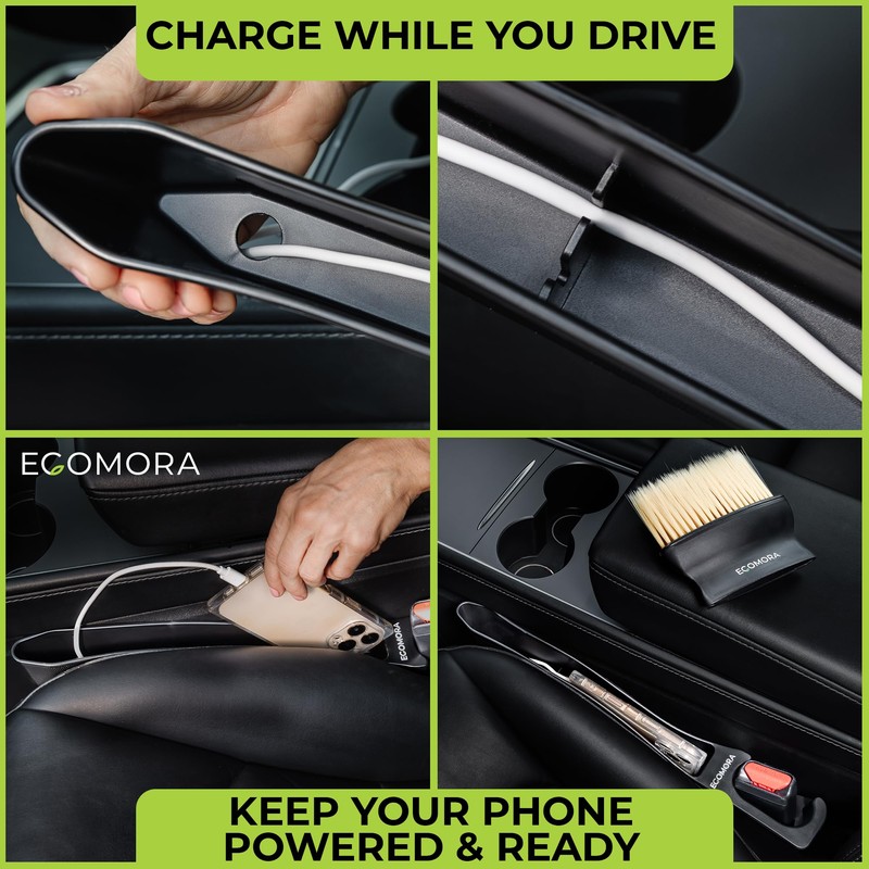 Car Seat Gap Filler Organizer with Bonus Interior Cleaning Brush-
