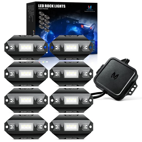 MICTUNING C1 8 Pods RGBW LED Rock Lights - Multicolor Underglow Neon Light Kit with Bluetooth Controller, Music Mode
