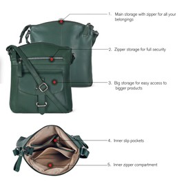 Oak Leathers Leather Crossbody Bag For Women With Adjustable Sling Strap - Medium Size - Ladies Crossover Shoulder Handbag Purse (Nappa Dark Green)