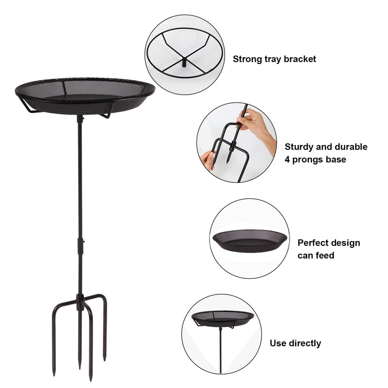 HRAYLTOP Standing Bird Feeder Bowl with 29.1 inch Iron Stand