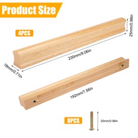 TESSTSY Pack of 4 Wooden Cabinet Handles, Furniture Handles, Wood, 192 mm Hole Spacing, Wooden Handles for Cabinets, Wooden Handles Kitchen Cupboards, Wood Handles Furniture Solid, with 8 Screws, for