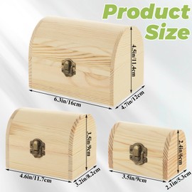 DAJAVE 6 Pack 3 Size Unfinished Wooden Box with Hinged Lid Wooden Treasure Chest Box Unpainted Wooden Jewelry Box Decorate Wooden Boxes for Art Hobbies DIY Jewelry Gift Storage
