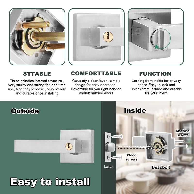 HSEAMALL Door Lever Handle Lock, Interior Door Handle with Lock
