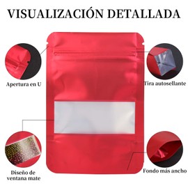RUISTLI 120 Bolsas Hermeticas-9x13cm,Bolsitas para Dulces Impermeable,Bolsas-Hermeticas Alimentos con Ventana y Cremallera-Bolsa Herméticas para Dulces,Bolsa Reutilizables para Alimentos(Rojo)