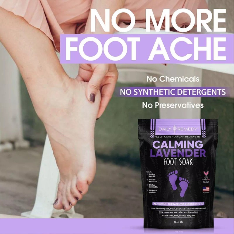 FineVine Organics Calmante Lavanda Pie Empapa Con Sal De Epsom,