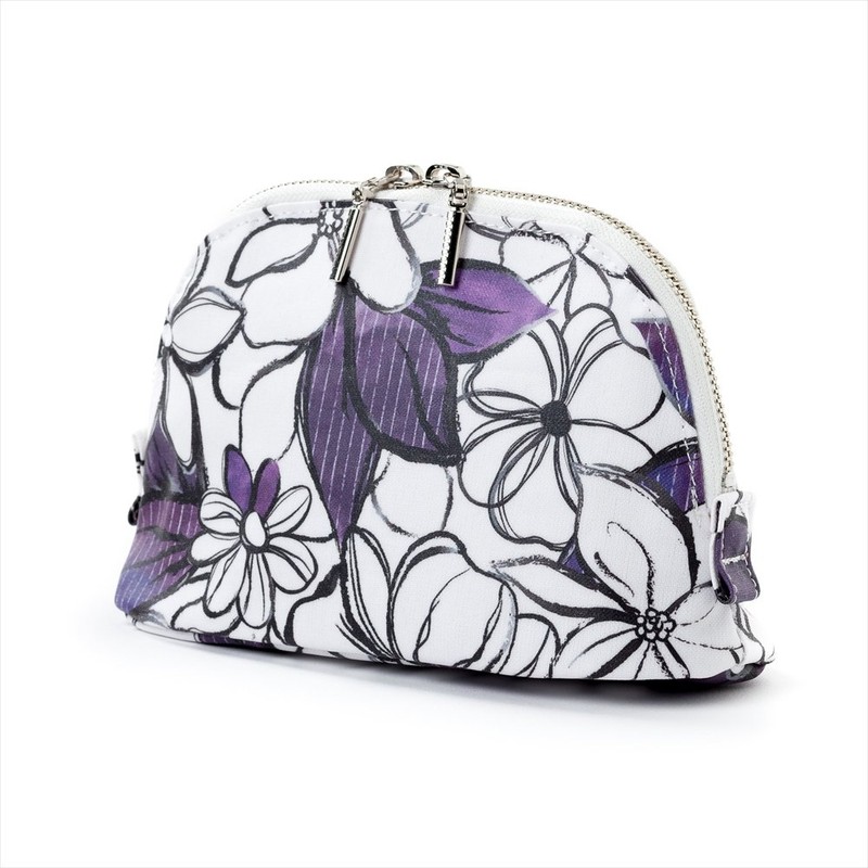 Round Pouch (Small), Anemoneclematis, Botanical Pattern, Flower Pattern, Cosmetic Pouch,