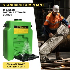14-Gallon Portable Eye Wash Station OSHA-Approved, Includes Station Sign and 2 Inspection Tags, Wall Mount Eyewash Station, Emergency Eye Washing Station, First Aid Eye Wash Units for Workplace Safety