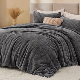 ChiXpace Fluffy Twin Comforter Set - Furry Grey Leaves Pattern Faux Fur Bed Set, Winter Ultra Soft Fuzzy Comfort Set, Velvet Bedding Set for Bed with 1 Pillow case