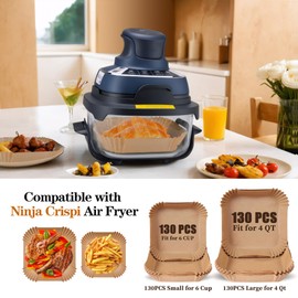Air Fryer Liners Disposable for Ninja Crispi, 260 PCS Parchment Paper for Ninja Crispi 4-in-1 Portable Glass Air Fryer Cooking System, Non-Stick Airfryer Parchment Paper Liners for Ninja Crispy ﻿