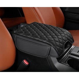 ST SoleMe.Tc Custom Compatible with 2015-2020 Ford F150 Center Console Cover Pad Car Armrest Seat Box Cover Anti-Scratch Protector, Interior Accessories, Double Line Grid with Pocket