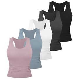 Dalavch 5 Pack Women's Workout Racerback Tank Tops Spandex Yoga Athletic Running Gym Sports Crop Tops for Women 1 Black 1 White 1 Heather Grey 1 Pink 1 Blue Small
