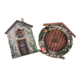 Mipcase 2Pcs Wooden Fairy Door Set Charming Tree Garden Decoration Durable Engraved Fairy Garden Door for Outdoor and Indoor Use Unique Stump Decor for Enchanting Landscapes