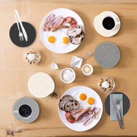 Tmtop Coasters Water Absorbing Coasters Heat Resistant Set of 6 Pieces Diameter 4.3 inches (11 cm) Cotton Rope, Insulation Pad, Thick Round, Anti-Slip, Stylish, Hand-Knitted, Cotton Woven Tea Bad, Cup