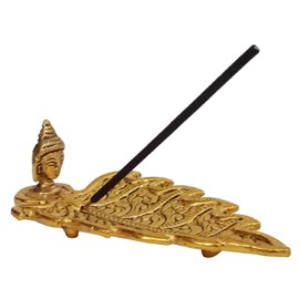 Purpledip Metal Incense Stick Holder Agarbatti Stand: Buddha On Leaf (12639C)