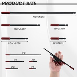 5 Pieces Magnetic Bit Holder for Impact Drivers, Includes 50mm, 60mm, 100mm, 152mm, and 300mm Steel Magnetic Screwdriver Extension Bars, 1/4 Inch Drill Bit Hex Extension Bar/Tool Holders and Adapter